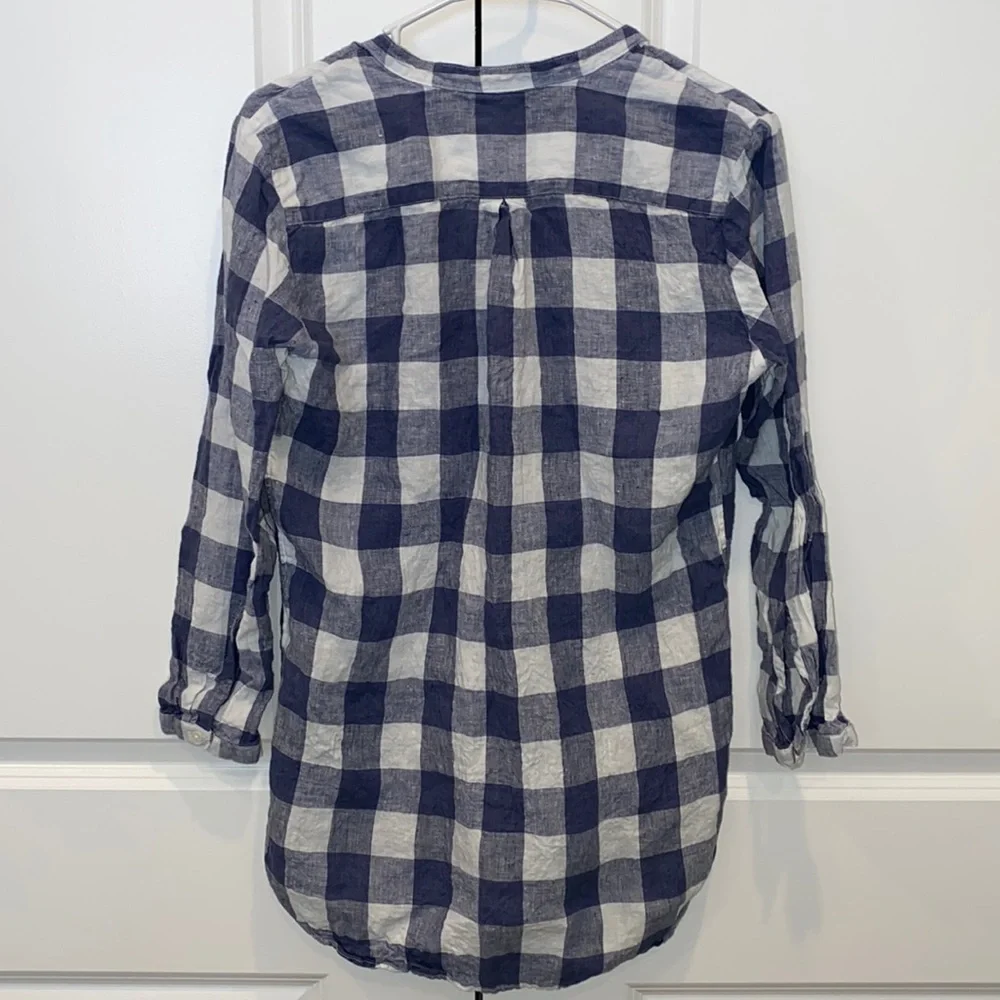 L.L. Bean Split Neck Linen Tunic Long Sleeve Plaid Top - Picture 10 of 10